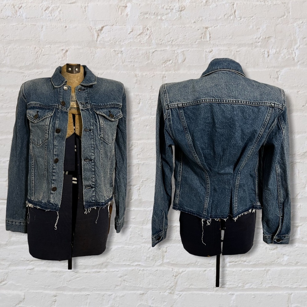 NWT Reformation Jeans 80’s Structured Denim Jacket Coat Vintage Wash Distressed